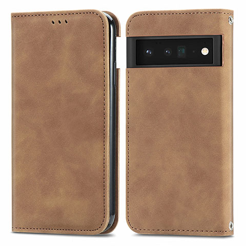 Coque Portefeuille Livre Cuir Etui Clapet S04D pour Google Pixel 6 5G Marron