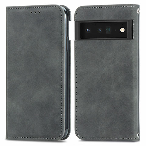 Coque Portefeuille Livre Cuir Etui Clapet S04D pour Google Pixel 6 Pro 5G Gris