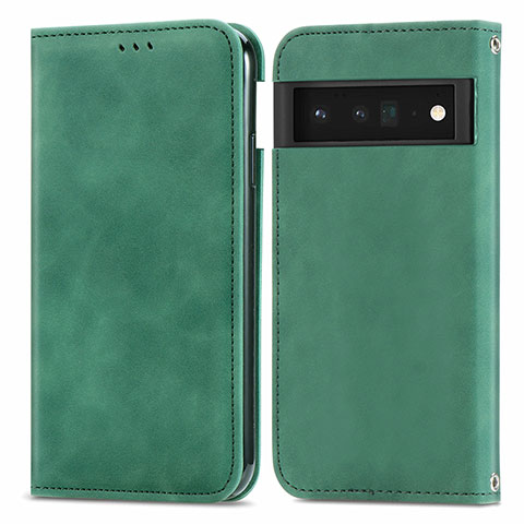 Coque Portefeuille Livre Cuir Etui Clapet S04D pour Google Pixel 6 Pro 5G Vert