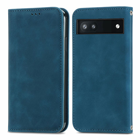 Coque Portefeuille Livre Cuir Etui Clapet S04D pour Google Pixel 6a 5G Bleu