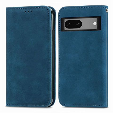 Coque Portefeuille Livre Cuir Etui Clapet S04D pour Google Pixel 7 5G Bleu