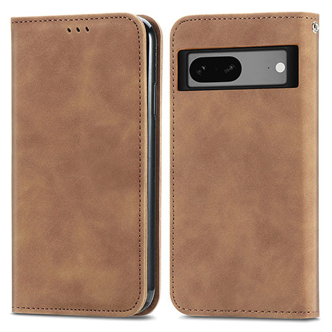 Coque Portefeuille Livre Cuir Etui Clapet S04D pour Google Pixel 7a 5G Marron