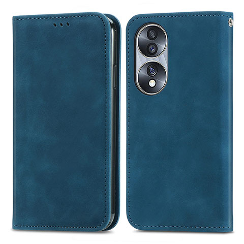 Coque Portefeuille Livre Cuir Etui Clapet S04D pour Huawei Honor 70 5G Bleu