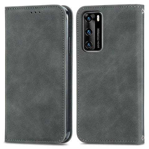 Coque Portefeuille Livre Cuir Etui Clapet S04D pour Huawei P40 Gris