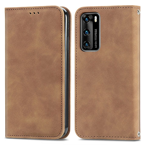 Coque Portefeuille Livre Cuir Etui Clapet S04D pour Huawei P40 Marron