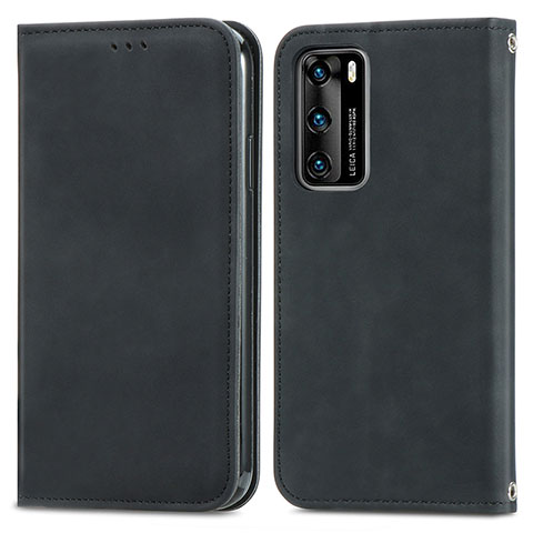 Coque Portefeuille Livre Cuir Etui Clapet S04D pour Huawei P40 Noir