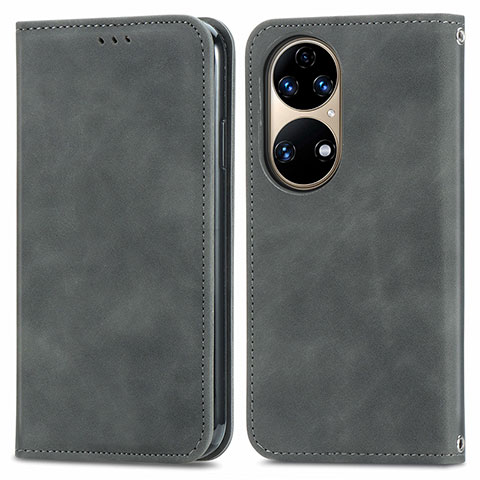 Coque Portefeuille Livre Cuir Etui Clapet S04D pour Huawei P50 Gris