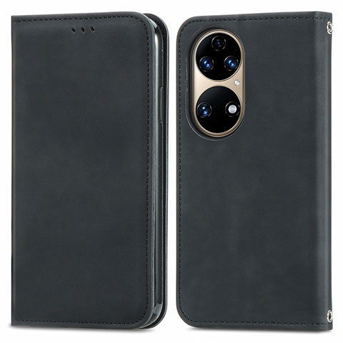 Coque Portefeuille Livre Cuir Etui Clapet S04D pour Huawei P50 Noir