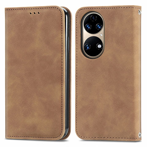 Coque Portefeuille Livre Cuir Etui Clapet S04D pour Huawei P50 Pro Marron