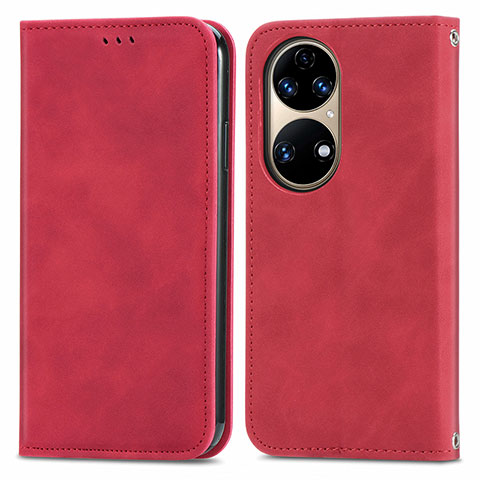 Coque Portefeuille Livre Cuir Etui Clapet S04D pour Huawei P50 Rouge