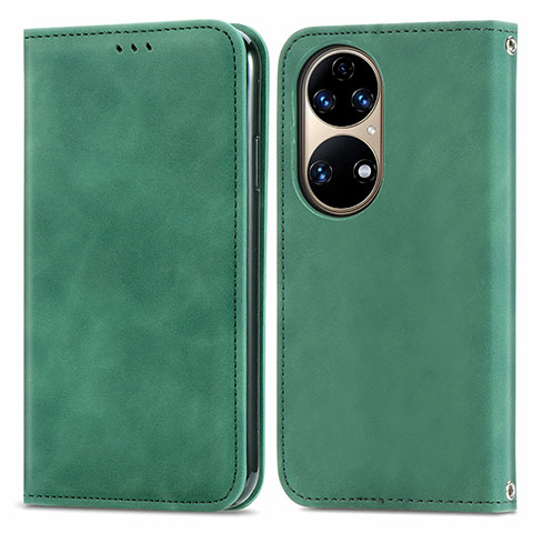 Coque Portefeuille Livre Cuir Etui Clapet S04D pour Huawei P50 Vert