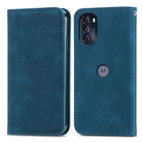 Coque Portefeuille Livre Cuir Etui Clapet S04D pour Motorola Moto G 5G (2022) Bleu