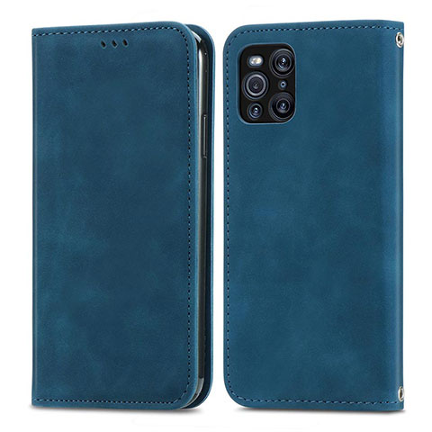 Coque Portefeuille Livre Cuir Etui Clapet S04D pour Oppo Find X3 5G Bleu