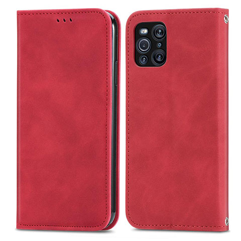 Coque Portefeuille Livre Cuir Etui Clapet S04D pour Oppo Find X3 5G Rouge