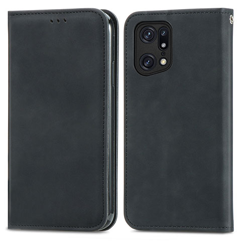 Coque Portefeuille Livre Cuir Etui Clapet S04D pour Oppo Find X5 Pro 5G Noir