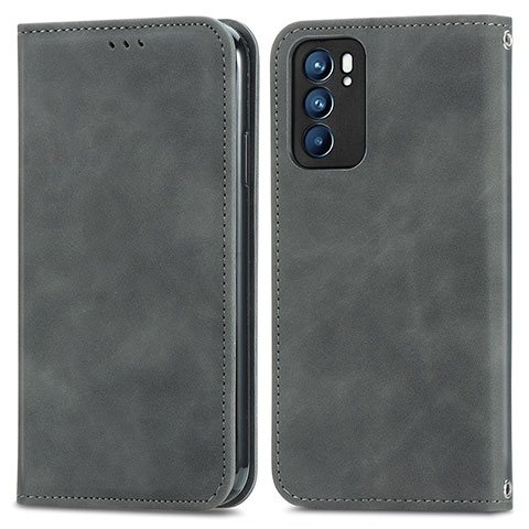 Coque Portefeuille Livre Cuir Etui Clapet S04D pour Oppo Reno6 5G Gris