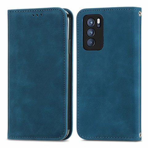 Coque Portefeuille Livre Cuir Etui Clapet S04D pour Oppo Reno6 Pro 5G India Bleu