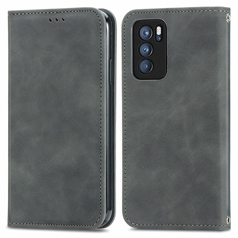 Coque Portefeuille Livre Cuir Etui Clapet S04D pour Oppo Reno6 Pro 5G India Gris