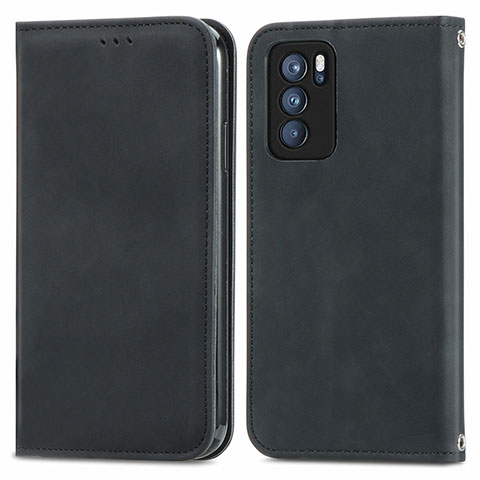 Coque Portefeuille Livre Cuir Etui Clapet S04D pour Oppo Reno6 Pro 5G India Noir