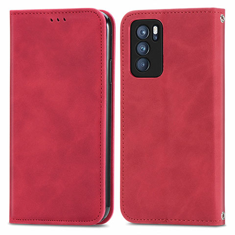 Coque Portefeuille Livre Cuir Etui Clapet S04D pour Oppo Reno6 Pro 5G India Rouge