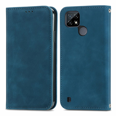 Coque Portefeuille Livre Cuir Etui Clapet S04D pour Realme C21 Bleu