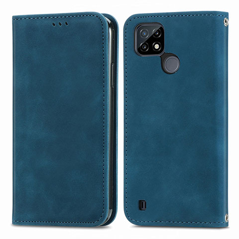 Coque Portefeuille Livre Cuir Etui Clapet S04D pour Realme C25Y India Bleu