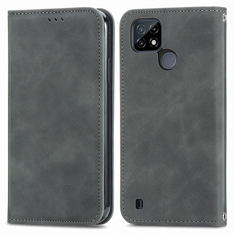 Coque Portefeuille Livre Cuir Etui Clapet S04D pour Realme C25Y India Gris