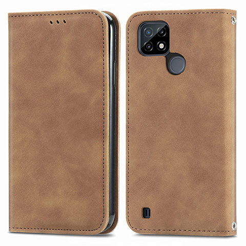 Coque Portefeuille Livre Cuir Etui Clapet S04D pour Realme C25Y India Marron