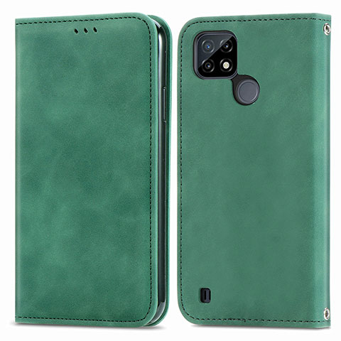 Coque Portefeuille Livre Cuir Etui Clapet S04D pour Realme C25Y India Vert