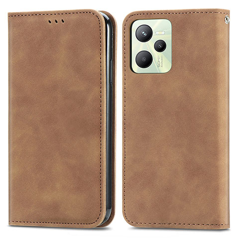 Coque Portefeuille Livre Cuir Etui Clapet S04D pour Realme C35 Marron