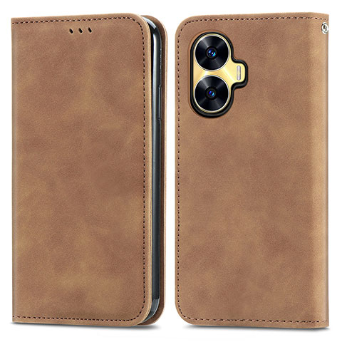 Coque Portefeuille Livre Cuir Etui Clapet S04D pour Realme C55 Marron