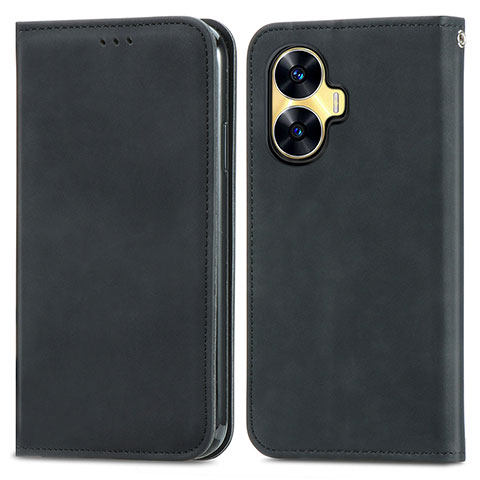 Coque Portefeuille Livre Cuir Etui Clapet S04D pour Realme C55 Noir