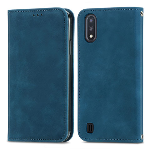 Coque Portefeuille Livre Cuir Etui Clapet S04D pour Samsung Galaxy A01 SM-A015 Bleu