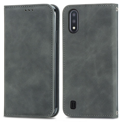 Coque Portefeuille Livre Cuir Etui Clapet S04D pour Samsung Galaxy A01 SM-A015 Gris