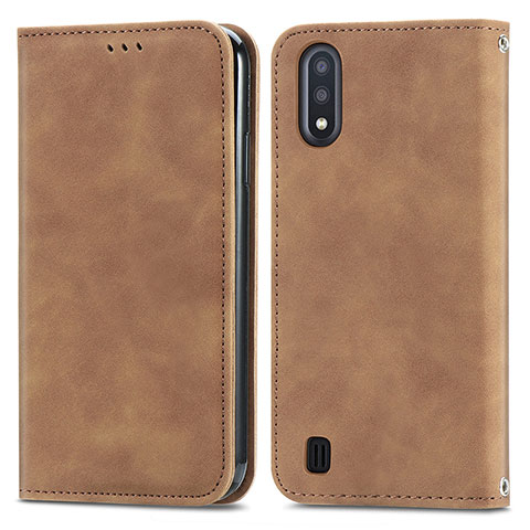 Coque Portefeuille Livre Cuir Etui Clapet S04D pour Samsung Galaxy A01 SM-A015 Marron