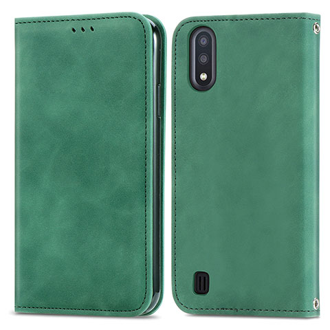 Coque Portefeuille Livre Cuir Etui Clapet S04D pour Samsung Galaxy A01 SM-A015 Vert