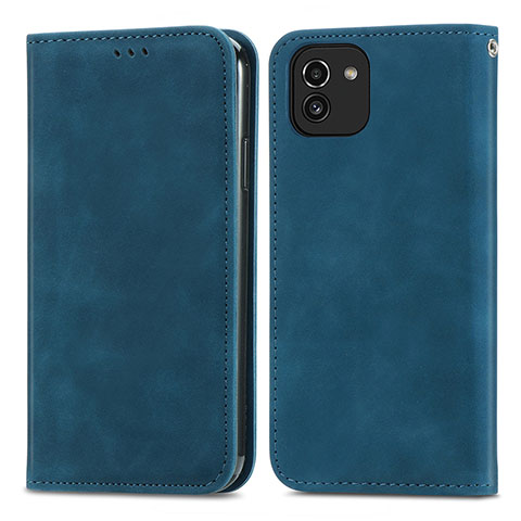 Coque Portefeuille Livre Cuir Etui Clapet S04D pour Samsung Galaxy A03 Bleu