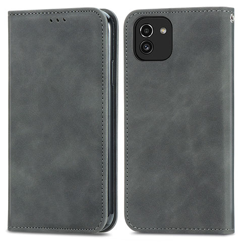 Coque Portefeuille Livre Cuir Etui Clapet S04D pour Samsung Galaxy A03 Gris