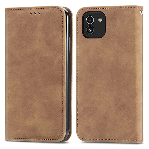 Coque Portefeuille Livre Cuir Etui Clapet S04D pour Samsung Galaxy A03 Marron