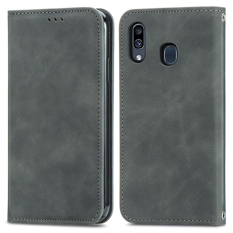 Coque Portefeuille Livre Cuir Etui Clapet S04D pour Samsung Galaxy A20 Gris