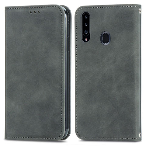 Coque Portefeuille Livre Cuir Etui Clapet S04D pour Samsung Galaxy A20s Gris