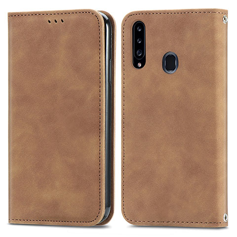 Coque Portefeuille Livre Cuir Etui Clapet S04D pour Samsung Galaxy A20s Marron