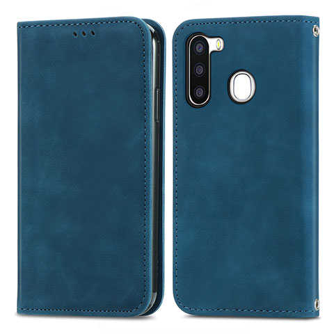 Coque Portefeuille Livre Cuir Etui Clapet S04D pour Samsung Galaxy A21 European Bleu