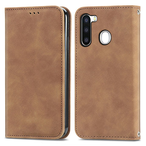 Coque Portefeuille Livre Cuir Etui Clapet S04D pour Samsung Galaxy A21 European Marron