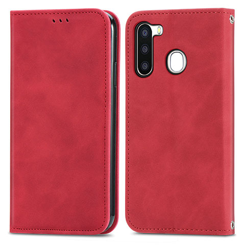 Coque Portefeuille Livre Cuir Etui Clapet S04D pour Samsung Galaxy A21 European Rouge