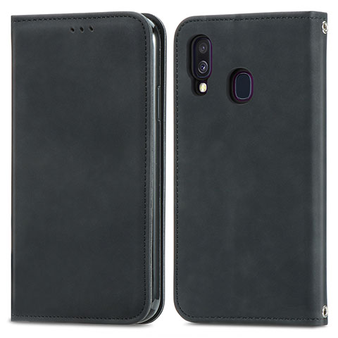 Coque Portefeuille Livre Cuir Etui Clapet S04D pour Samsung Galaxy A40 Noir