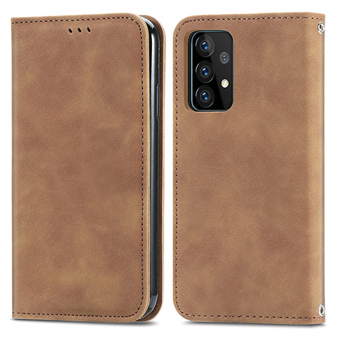 Coque Portefeuille Livre Cuir Etui Clapet S04D pour Samsung Galaxy A52 5G Marron