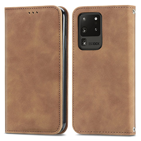 Coque Portefeuille Livre Cuir Etui Clapet S04D pour Samsung Galaxy S20 Ultra 5G Marron