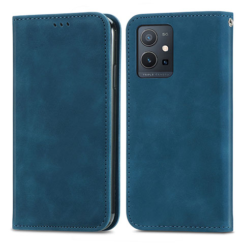 Coque Portefeuille Livre Cuir Etui Clapet S04D pour Vivo T1 5G India Bleu