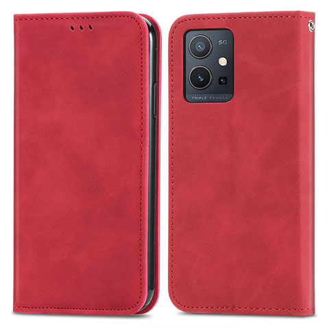 Coque Portefeuille Livre Cuir Etui Clapet S04D pour Vivo T1 5G India Rouge